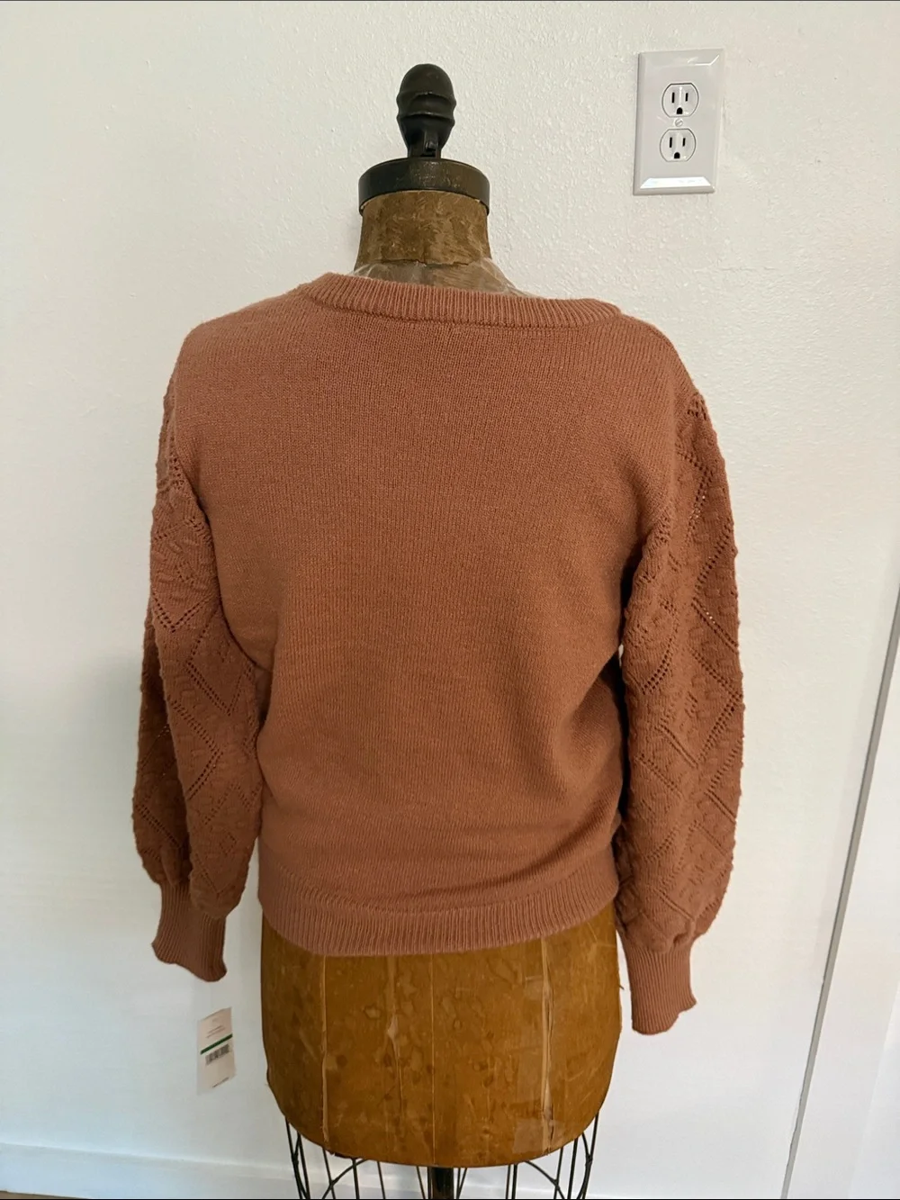 NWT Nanette Lepore Tan Pointelle Balloon-Sleeve Sweater - Size L & XL